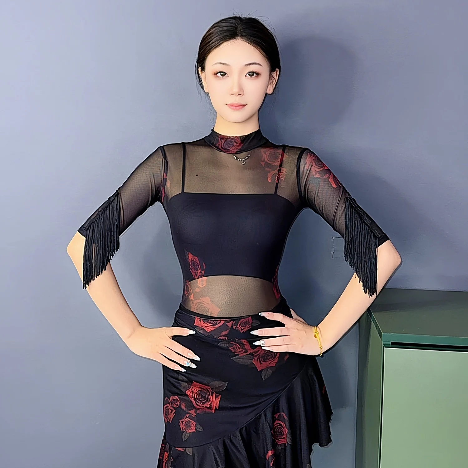 Flower Mesh Latin Dance Tops Women Tassel Sleeves Leotards Sexy Practice Clothing Rumba Ballroom Dance Performance Clothes 16774
Flower Mesh Latin Dance Tops Women Tassel Sleeves Leotards Sexy Practice Clothing Rumba Ballroom Dance Performance Clothes 16774