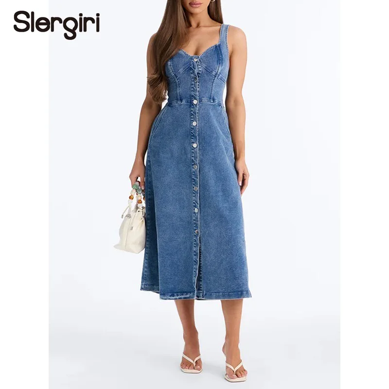 Slergiri Sweetheart Neck Backless Denim Long Dress Women Fashion New 2026 Summer Single Breasted Sleeveless A-Line Dresses
Slergiri Sweetheart Neck Backless Denim Long Dress Women Fashion New 2026 Summer Single Breasted Sleeveless A-Line Dresses
