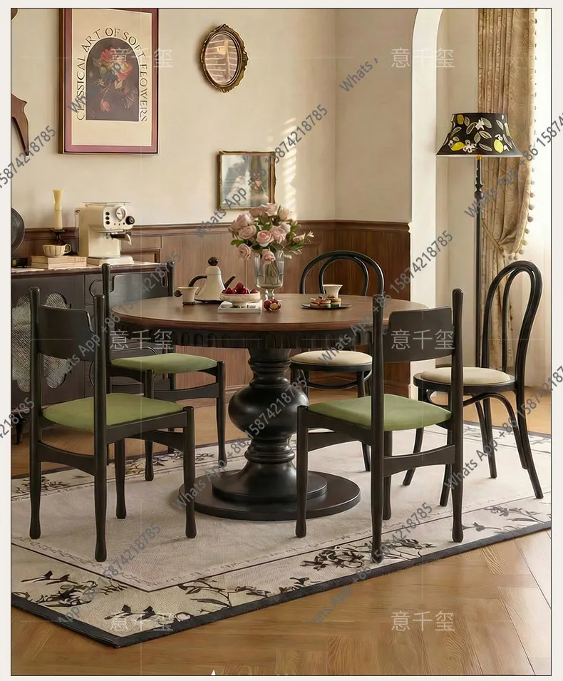 Round solid wood dining table and chair combination French retro medium and ancient style American high-end small apartment home
Round solid wood dining table and chair combination French retro medium and ancient style American high-end small apartment home