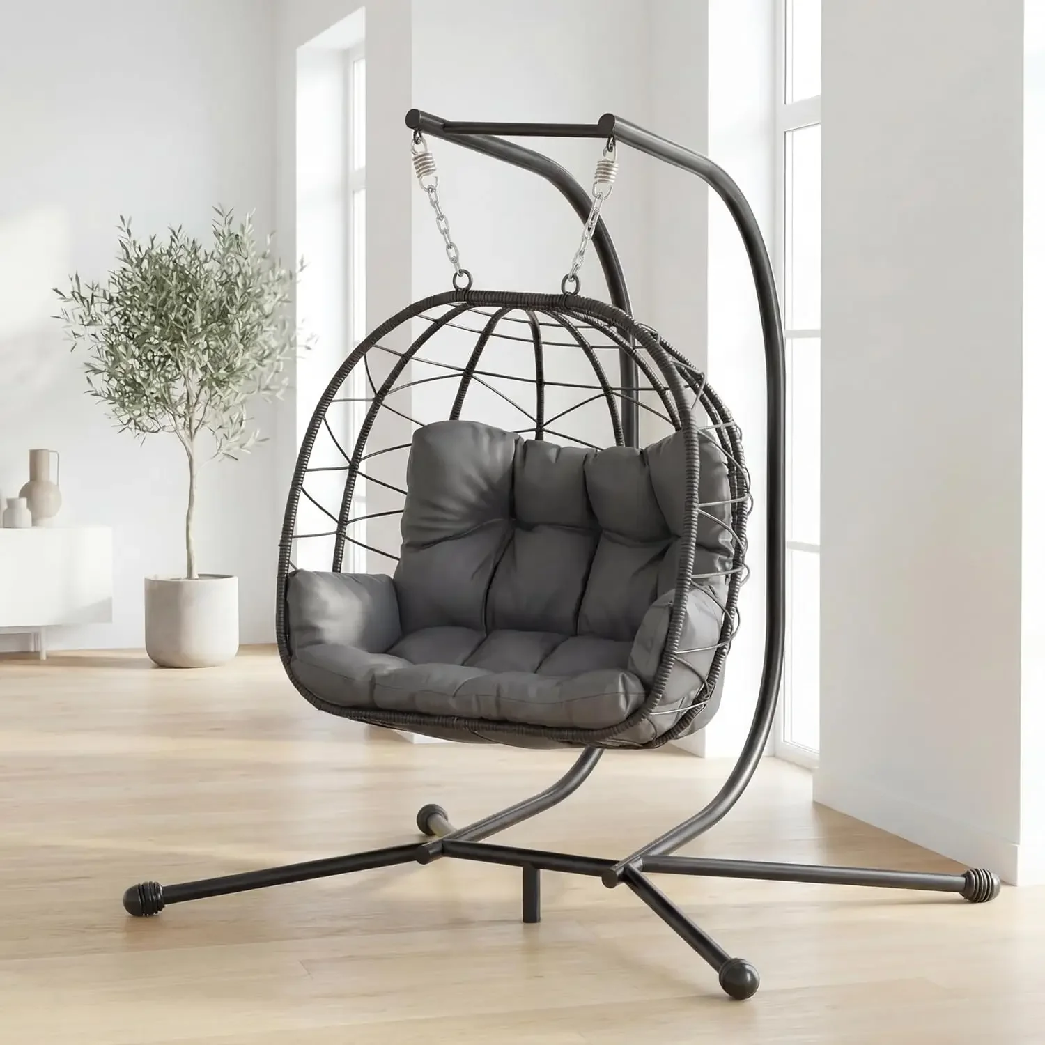 Double Egg Chair wth Stand, 700 LBS Loveseat Rattan Swing Chair, UV Resistant Cushions with Armrests and Headrest, Thick Steel F
Double Egg Chair wth Stand, 700 LBS Loveseat Rattan Swing Chair, UV Resistant Cushions with Armrests and Headrest, Thick Steel F