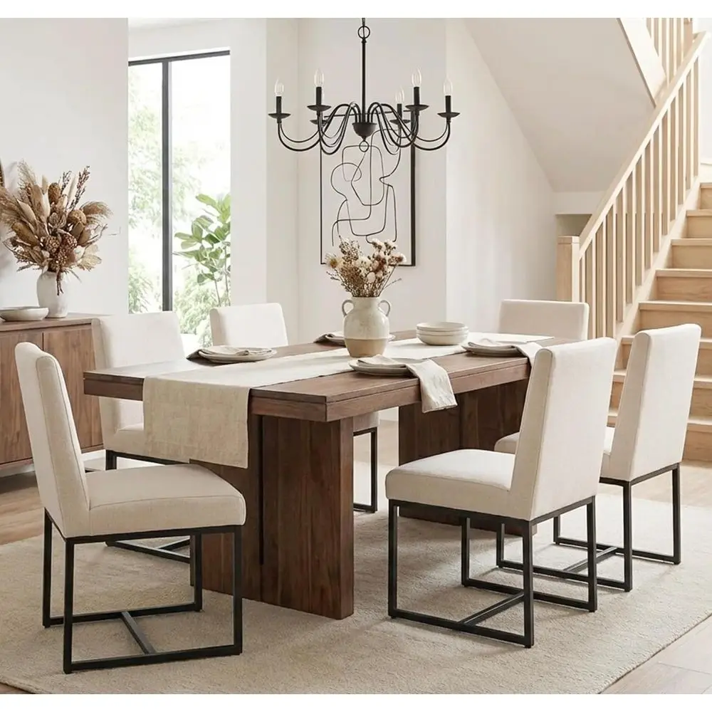 Linen Upholstered Dining Chairs Set of 6, Cream, Comfortable Kitchen Chairs with Black Metal Base
Linen Upholstered Dining Chairs Set of 6, Cream, Comfortable Kitchen Chairs with Black Metal Base