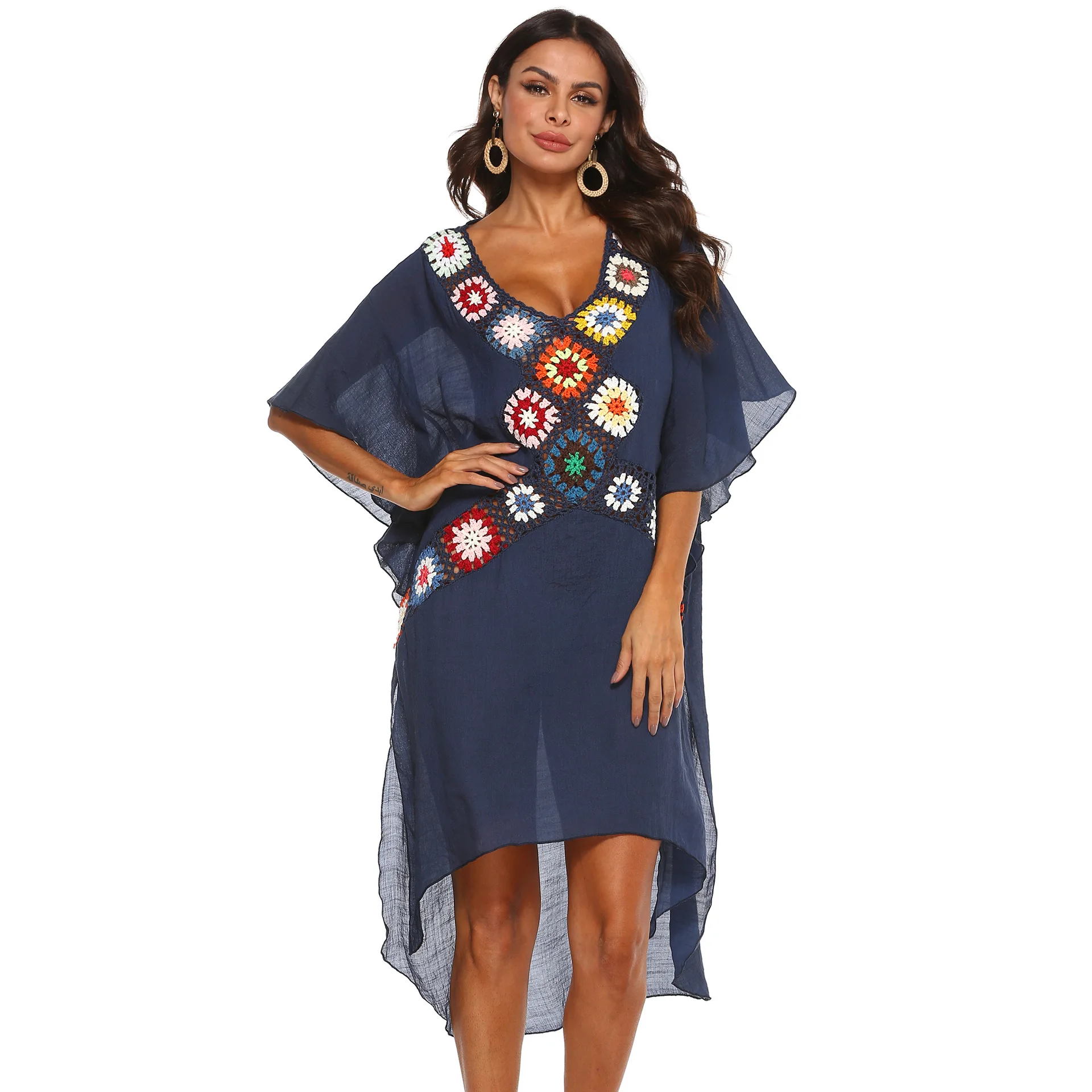 Deep V Neck Color Hollow Cross Crochet Patchwork Bikini Cover-up Beachwear Dress for Women Irregular Split Blue Black White
Deep V Neck Color Hollow Cross Crochet Patchwork Bikini Cover-up Beachwear Dress for Women Irregular Split Blue Black White