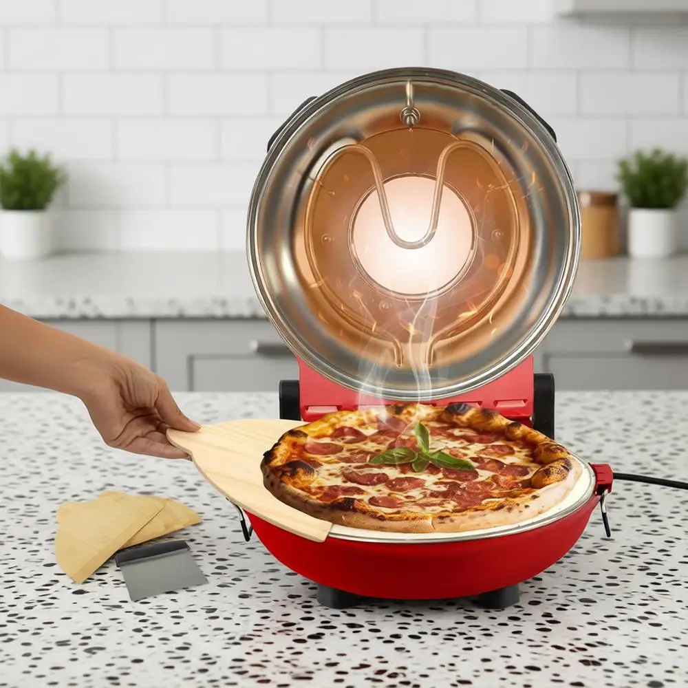Электрическая печь для пиццы 12 дюймов, настольная, с каменной плитой, нагрев до 800°C, для приготовления вкусной пиццы в стиле пиццерии
Электрическая печь для пиццы 12 дюймов, настольная, с каменной плитой, нагрев до 800°C, для приготовления вкусной пиццы в стиле пиццерии