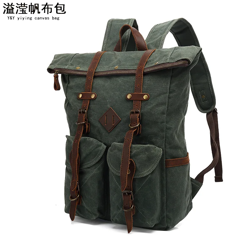 Double shoulder student schoolbag retro travel backpack outdoor sports anti-splashing water wax canvas travel bag with leather f
Double shoulder student schoolbag retro travel backpack outdoor sports anti-splashing water wax canvas travel bag with leather f