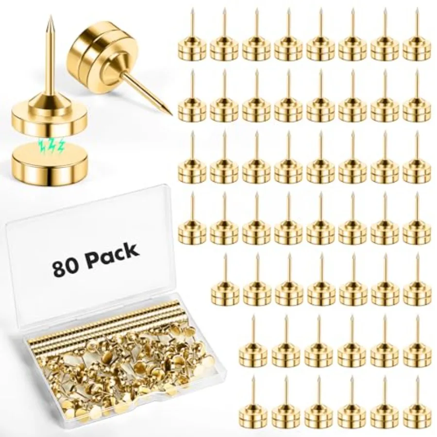 80 Sets of Magnetic Push Pins Gold Magnetic Tacks Pushpins for Wall Bulletin Board Corkboard Decorative Poster and Photo Hanger
80 Sets of Magnetic Push Pins Gold Magnetic Tacks Pushpins for Wall Bulletin Board Corkboard Decorative Poster and Photo Hanger