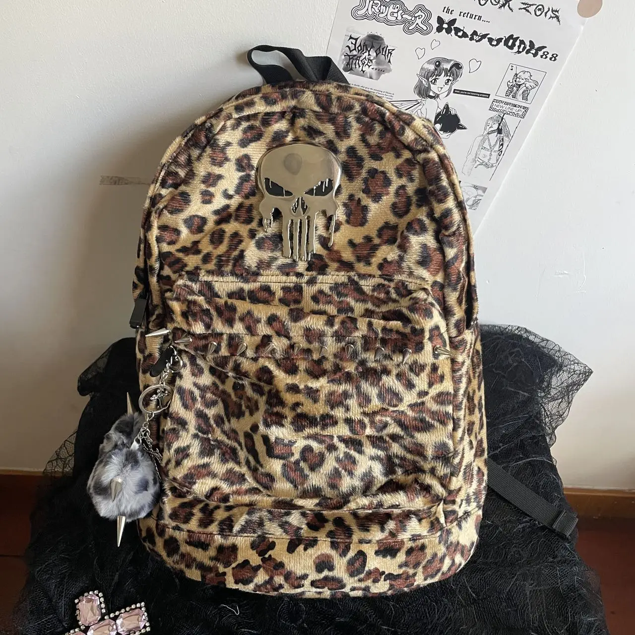 Unique leopard print backpack punk spikes rivets backpacks striking metallic skull backpacks
Unique leopard print backpack punk spikes rivets backpacks striking metallic skull backpacks