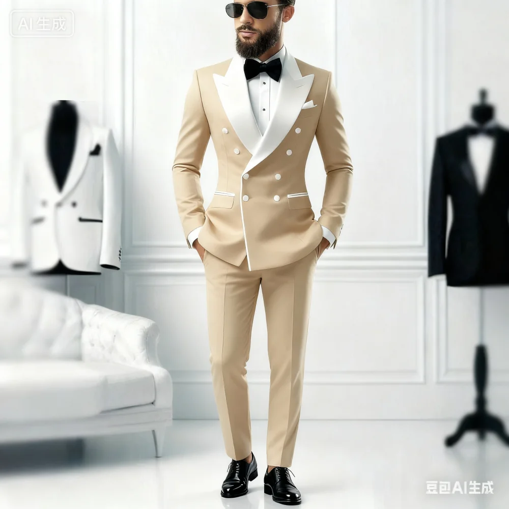 2-Piece Men's Casual Smolking Set with White Lapel Blazer And Black Pants Wedding Groomsmen Suit for Ceremony And Festa
2-Piece Men's Casual Smolking Set with White Lapel Blazer And Black Pants Wedding Groomsmen Suit for Ceremony And Festa