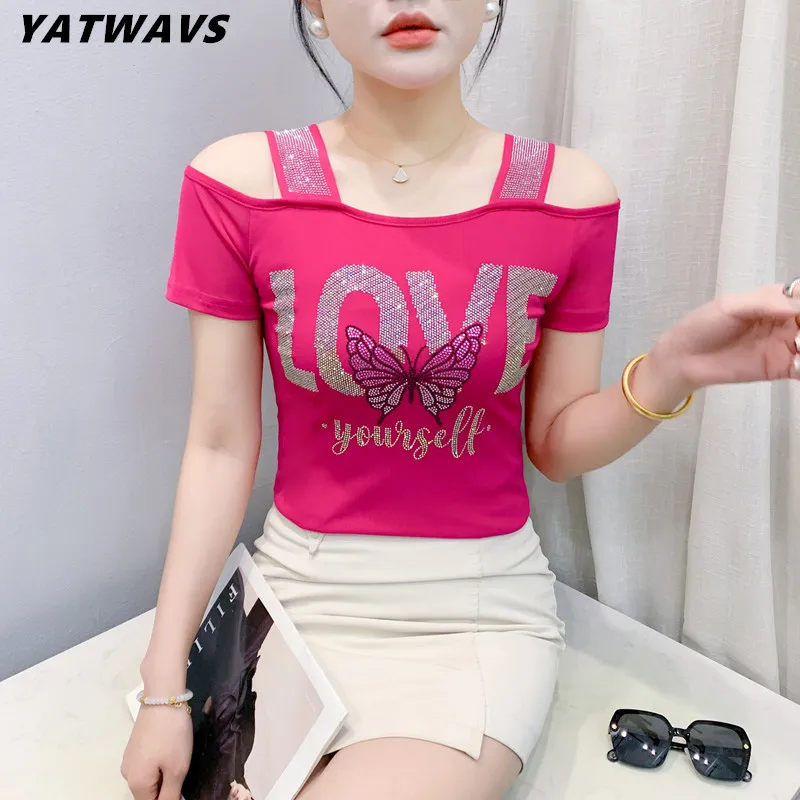 New Summer European Letter Diamonds Design Brand Women's Clothes T-Shirts Sexy Off Shoulder Female Tees Chic Streetwear Mesh Top
New Summer European Letter Diamonds Design Brand Women's Clothes T-Shirts Sexy Off Shoulder Female Tees Chic Streetwear Mesh Top