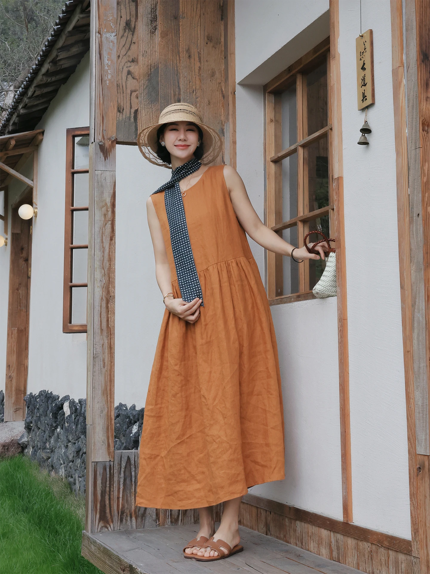 Daisy Sea Orange Long Sleeveless Dress Color Woven Linen A-Line Skirt Simple Style Women's Clothing Summer Spring Season
Daisy Sea Orange Long Sleeveless Dress Color Woven Linen A-Line Skirt Simple Style Women's Clothing Summer Spring Season