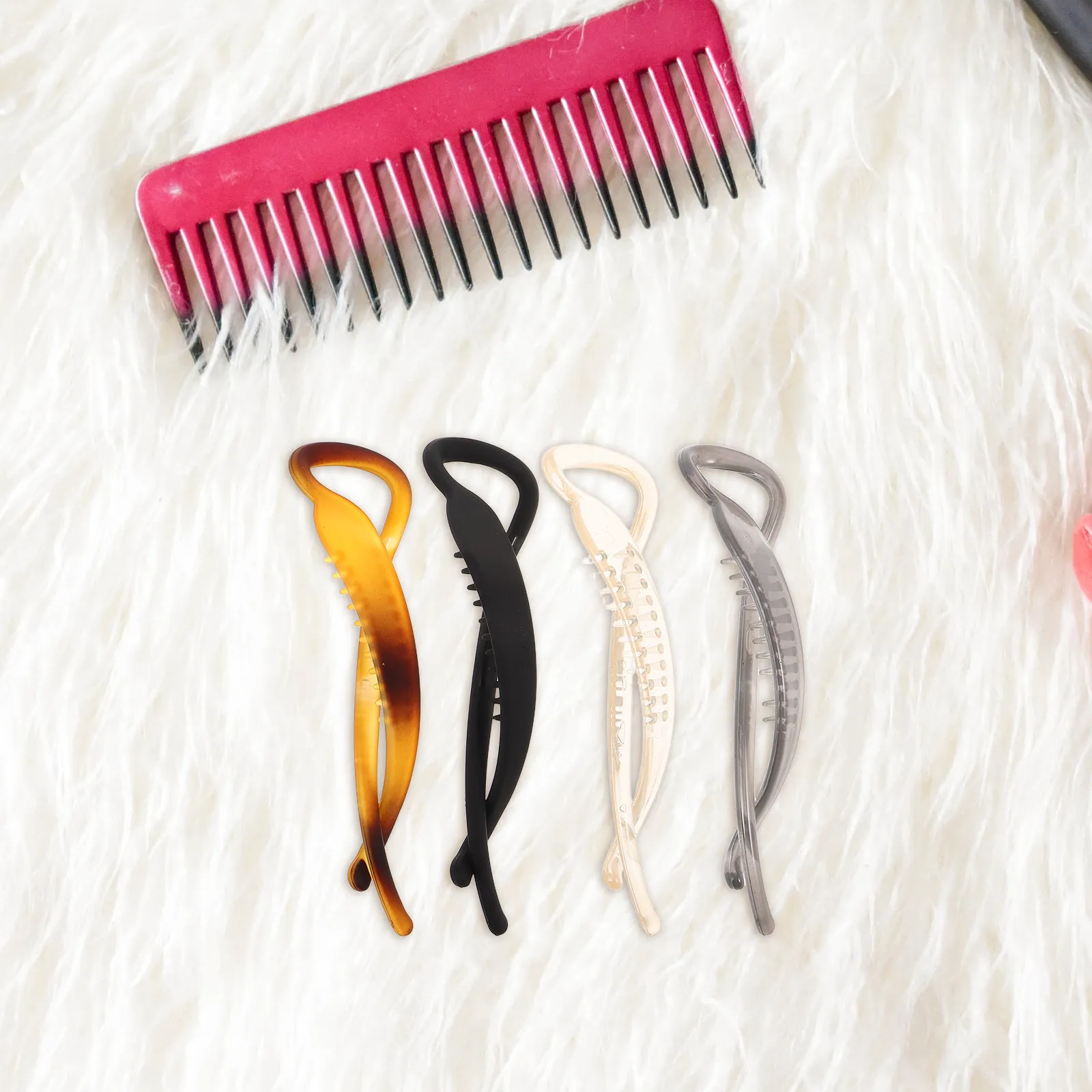 4Pcs Plastic Matte Hair Clips for Women Girls Curly Hair Styling Ponytail Holder Side Clips Twist Barrette High Ponytail Buckle
4Pcs Plastic Matte Hair Clips for Women Girls Curly Hair Styling Ponytail Holder Side Clips Twist Barrette High Ponytail Buckle