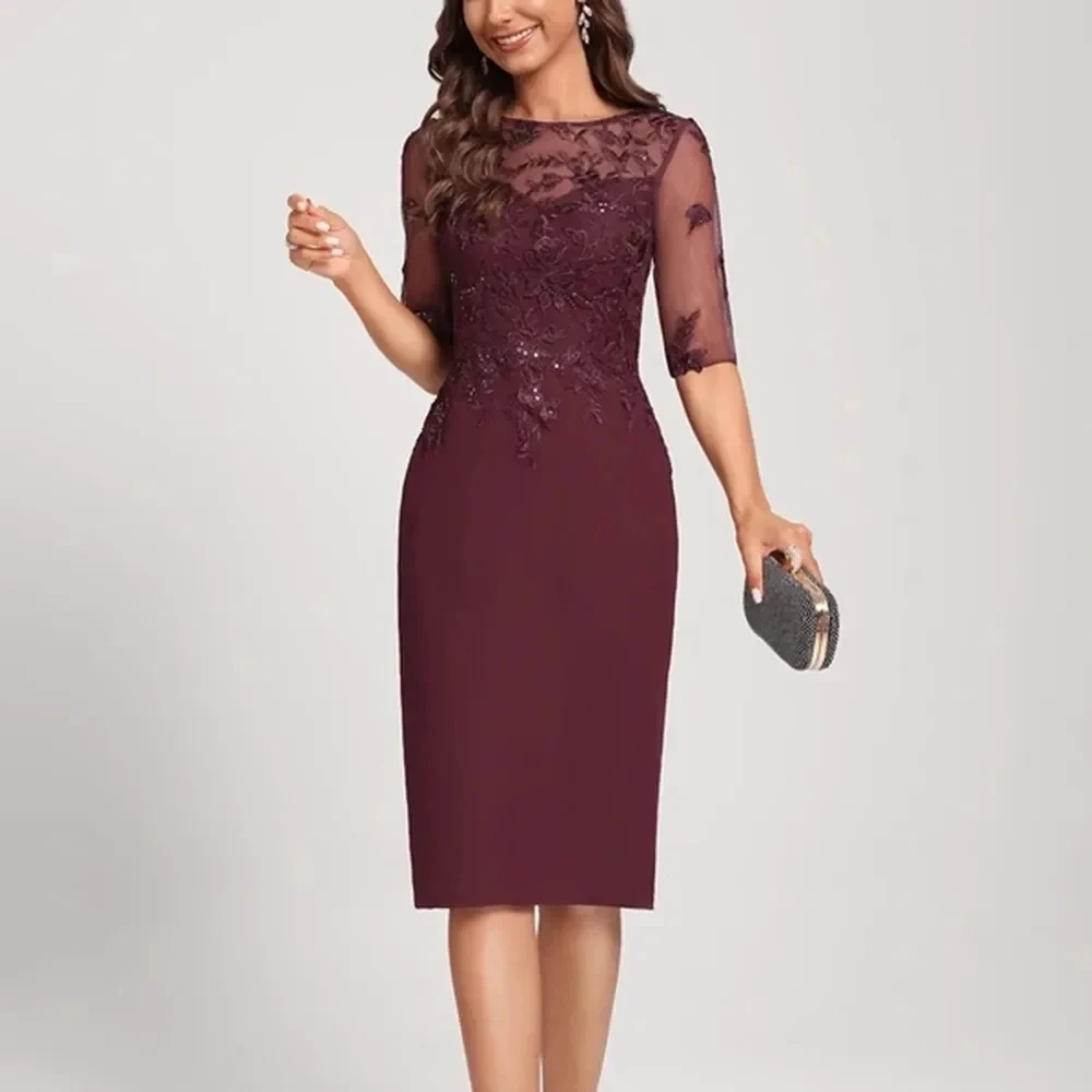 Elegant Short Mother of The Bride Dresses Scoop Sheath Half Sleeve Lace Appliques Knee-Length Wedding Guest Party Dress
Elegant Short Mother of The Bride Dresses Scoop Sheath Half Sleeve Lace Appliques Knee-Length Wedding Guest Party Dress