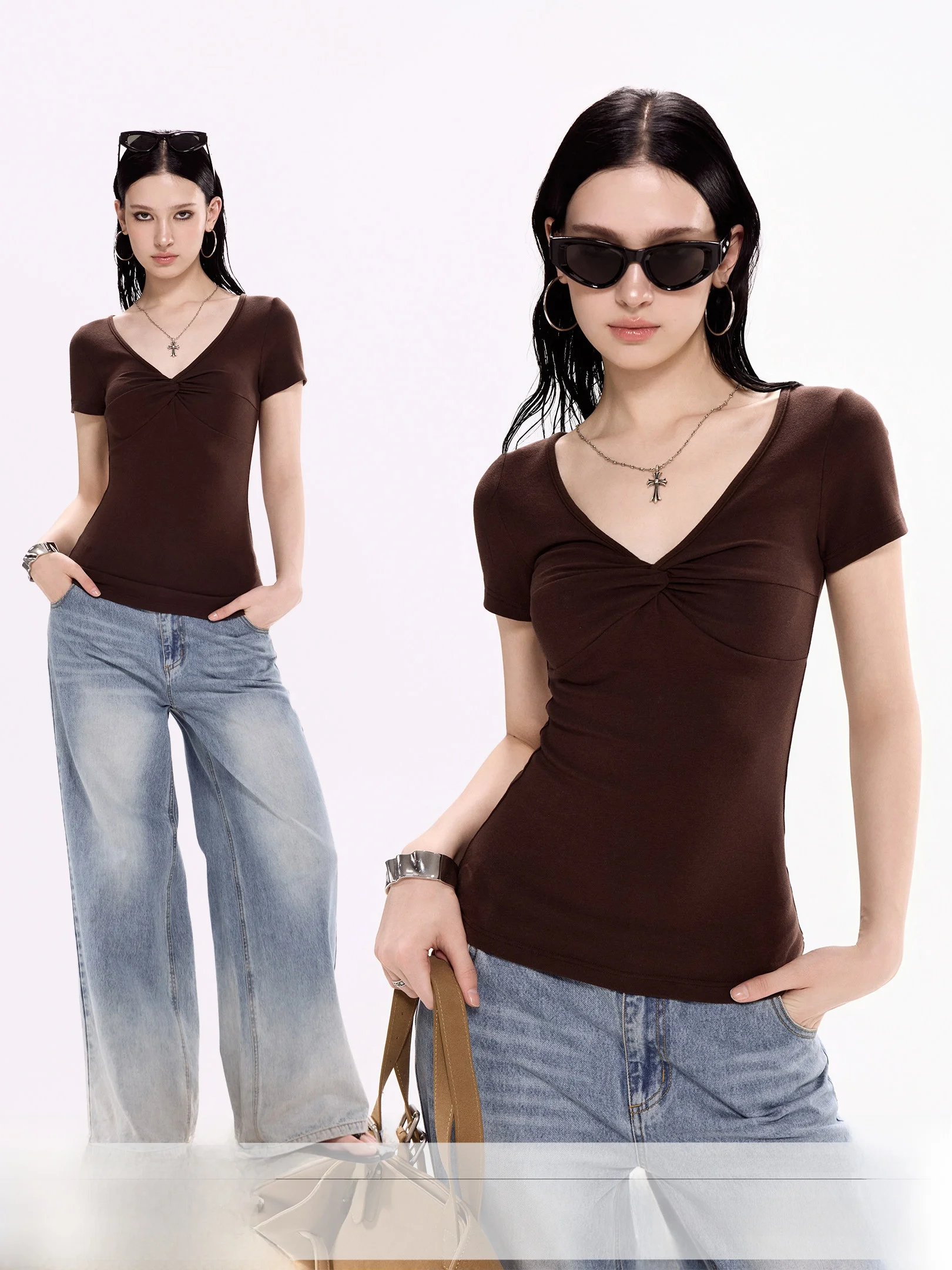 Slim Fit Short Sleeve T-Shirt Women's V-neck Knot American Style Shoulder Summer New Hot Girl Waist Shaping Top ICHMODE
Slim Fit Short Sleeve T-Shirt Women's V-neck Knot American Style Shoulder Summer New Hot Girl Waist Shaping Top ICHMODE