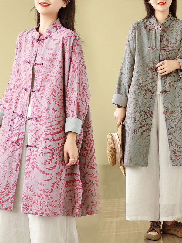 Retro Chinese Print Stand Collar Button up Loose Long Sve Cotton Linen irt Women Spring Autumn Medium Length Open Cardig...
Retro Chinese Print Stand Collar Button up Loose Long Sve Cotton Linen irt Women Spring Autumn Medium Length Open Cardig...