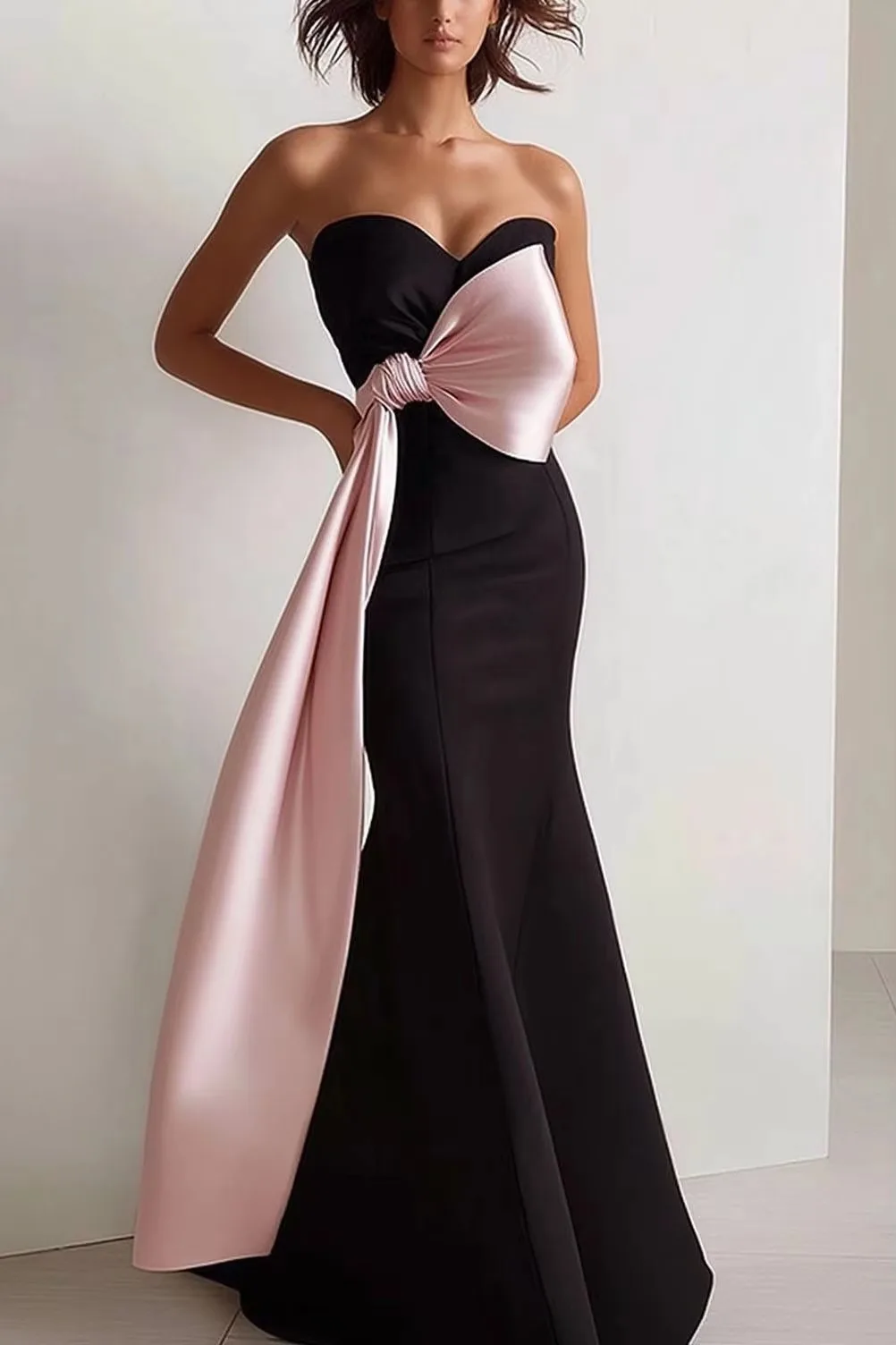 Pink/Black Mermaid Evening Dresses Satin Sleeveless Satin Formal Party Gowns for Women Sleeveless Front Bow Evening Gown
Pink/Black Mermaid Evening Dresses Satin Sleeveless Satin Formal Party Gowns for Women Sleeveless Front Bow Evening Gown