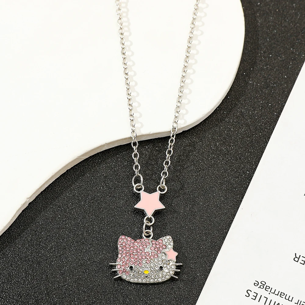 Hello Kitty Kawaii Anime Pink Stars Rhinestone Necklace KT Cat Cartoon Cute Pendant Fashion Jewelry for Girls
Hello Kitty Kawaii Anime Pink Stars Rhinestone Necklace KT Cat Cartoon Cute Pendant Fashion Jewelry for Girls