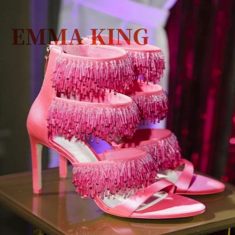 Rose Red Sequin Tassel High Heels Sandal Peep Toe Elegant Sexy Party Satin Stiletto Sandals Fashion Summer Dinner Wedding Shoes
Rose Red Sequin Tassel High Heels Sandal Peep Toe Elegant Sexy Party Satin Stiletto Sandals Fashion Summer Dinner Wedding Shoes
