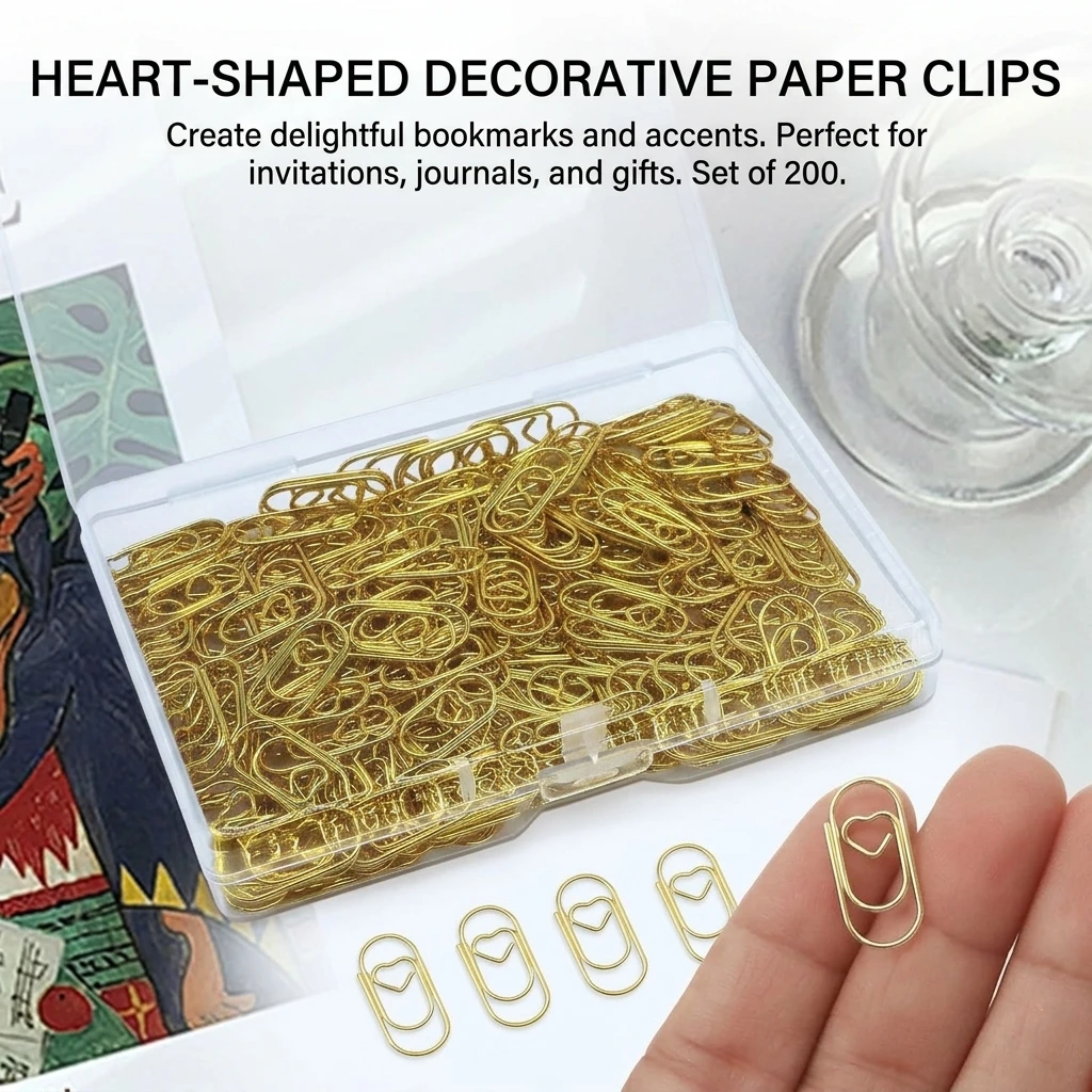 Heart Shape Mini Clips Bookmark Set Metal Decorative Paper Clips Golden Plated for Office School Use
Heart Shape Mini Clips Bookmark Set Metal Decorative Paper Clips Golden Plated for Office School Use