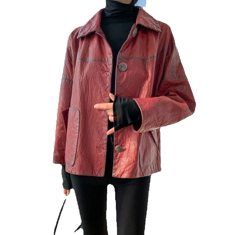 Spring New Genuine Leather Coat Women's Oil Wax Sheepskin Short Loose Leather Coat Jacket Versatile Coat Trend
Spring New Genuine Leather Coat Women's Oil Wax Sheepskin Short Loose Leather Coat Jacket Versatile Coat Trend