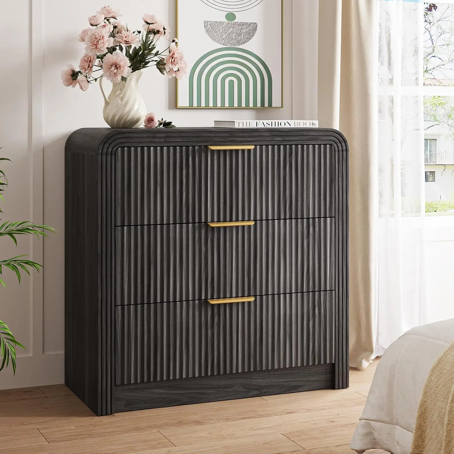 31.5" Wide Fluted Nightstand Curved Modern 3 Large Storage Drawers Bedroom End Table Dark Gray, Customized
31.5" Wide Fluted Nightstand Curved Modern 3 Large Storage Drawers Bedroom End Table Dark Gray, Customized
