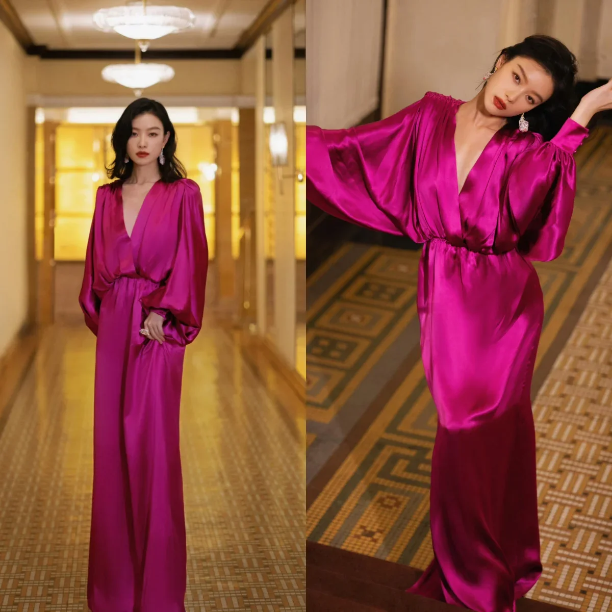 Customized Elegant V Neck Long Sleeves Satin Evening Dresses For Women's Floor-Length Party Prom Special Occasions Dresses 2024
Customized Elegant V Neck Long Sleeves Satin Evening Dresses For Women's Floor-Length Party Prom Special Occasions Dresses 2024