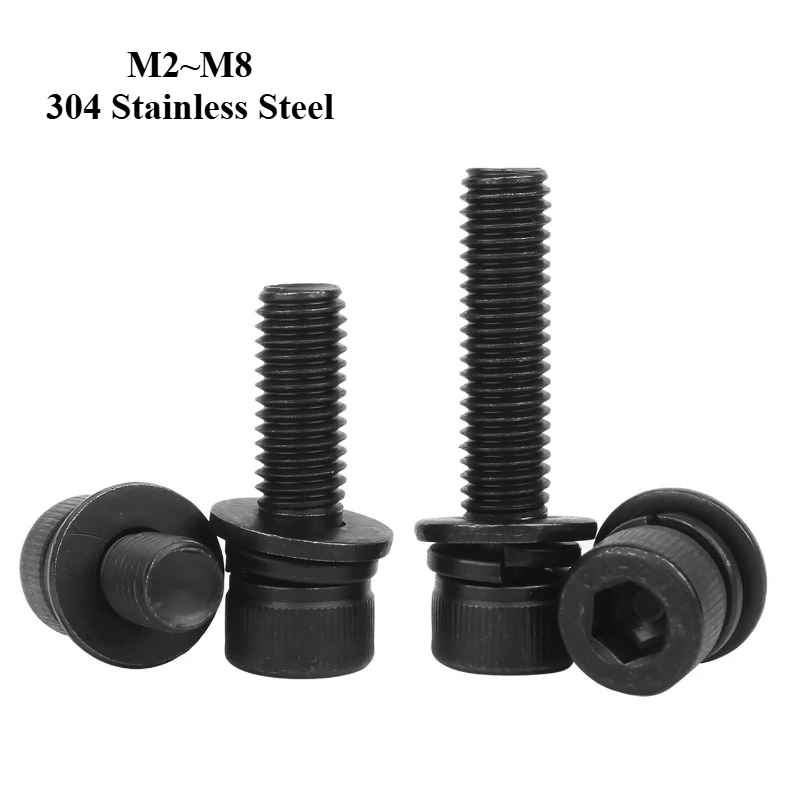 M2 ~ M8 Black 304 Stainless Steel Allen Hexagon Hex Socket Cap Head SEM Screw Flat Washer Spring Gasket Assemble Bolt
M2 ~ M8 Black 304 Stainless Steel Allen Hexagon Hex Socket Cap Head SEM Screw Flat Washer Spring Gasket Assemble Bolt