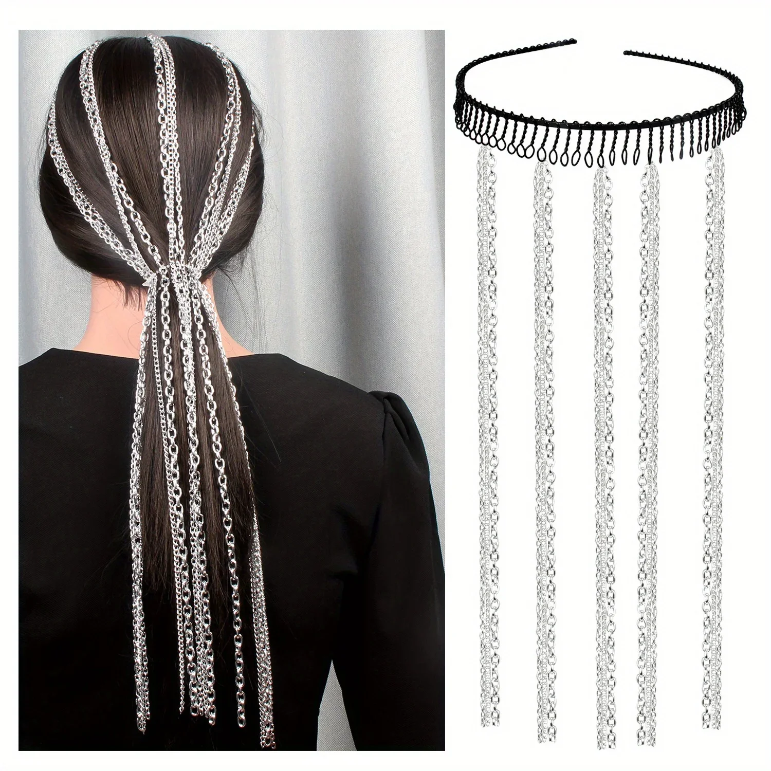 Bling Silver Long Tassel Headband Hair Chain Punk Hair Hoop Bridal Jewelry for Women Girls Wedding Party Hair Accessories
Bling Silver Long Tassel Headband Hair Chain Punk Hair Hoop Bridal Jewelry for Women Girls Wedding Party Hair Accessories