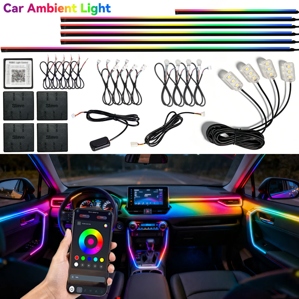 Комплект светодиодной подсветки для автомобиля RGB, 64 цвета, с управлением через приложение, музыкальная подсветка, неоновые ленты, декоративная атмосферная лампа для салона и пространства для ног
Комплект светодиодной подсветки для автомобиля RGB, 64 цвета, с управлением через приложение, музыкальная подсветка, неоновые ленты, декоративная атмосферная лампа для салона и пространства для ног
