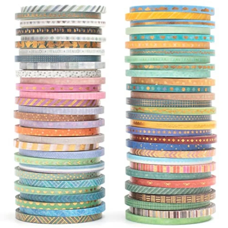 60 Rolls Skinny Washi Tape Set Gold Foil Masking Thin Basic Patterns Decorative Tapes for Arts, DIY Crafts, Journals, Planners,
60 Rolls Skinny Washi Tape Set Gold Foil Masking Thin Basic Patterns Decorative Tapes for Arts, DIY Crafts, Journals, Planners,