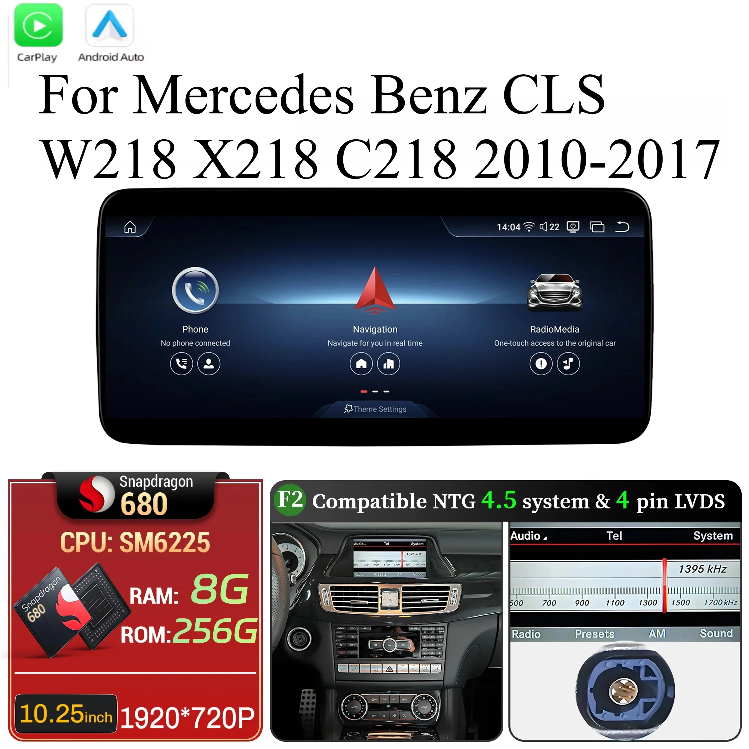 For Mercedes Benz CLS W218 X218 C218 2010-2017 10.25"Car Radio Android 14 Wireless Carplay Snapdragon 680 SM6225 Touch Screen
For Mercedes Benz CLS W218 X218 C218 2010-2017 10.25"Car Radio Android 14 Wireless Carplay Snapdragon 680 SM6225 Touch Screen