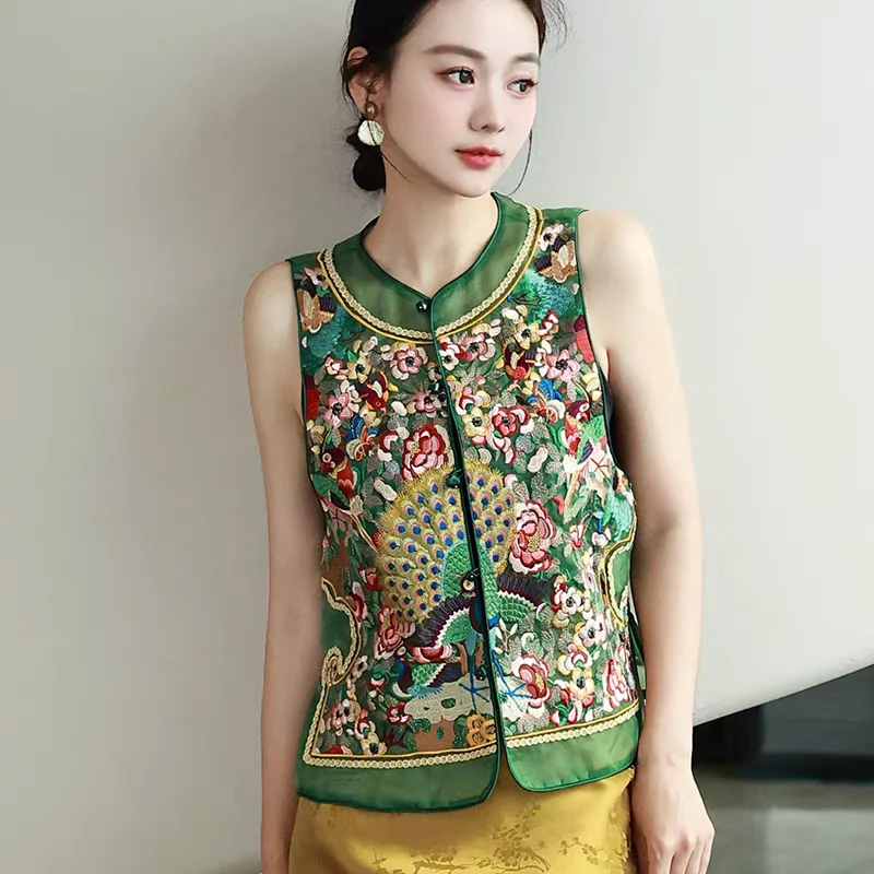 high-end Spring And Summer Silk Vest New Fashion O-Neck Women's Chinese Style Flowers Embroidered Vest S-XXL
high-end Spring And Summer Silk Vest New Fashion O-Neck Women's Chinese Style Flowers Embroidered Vest S-XXL
