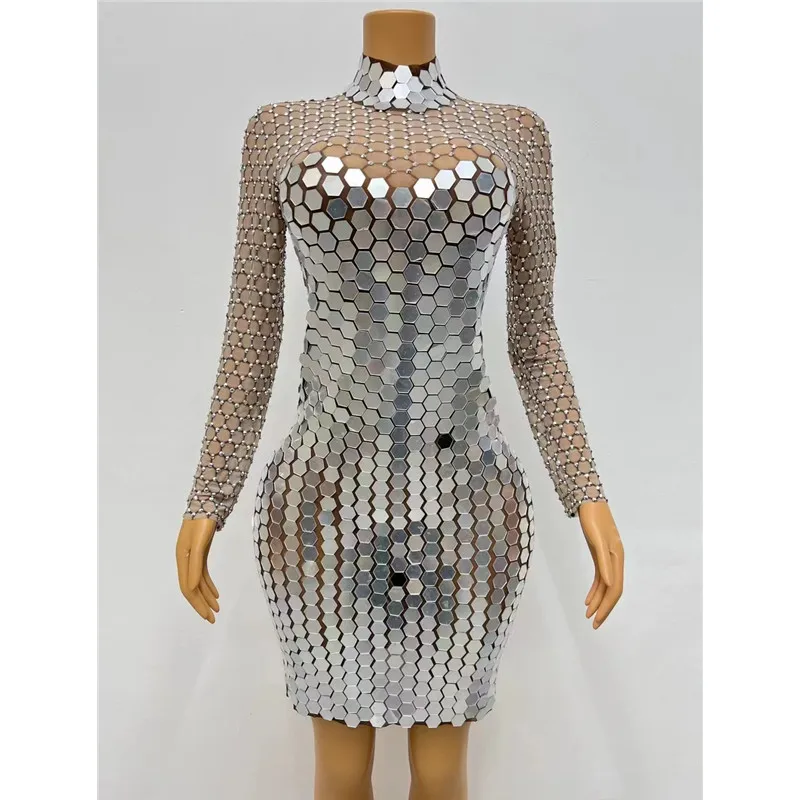 Silver Blue Crystal Glitter Mirror Sequins Short Dress Women Singer Celebrity Model Stage Performance Costume Birthday Prom Show
Silver Blue Crystal Glitter Mirror Sequins Short Dress Women Singer Celebrity Model Stage Performance Costume Birthday Prom Show