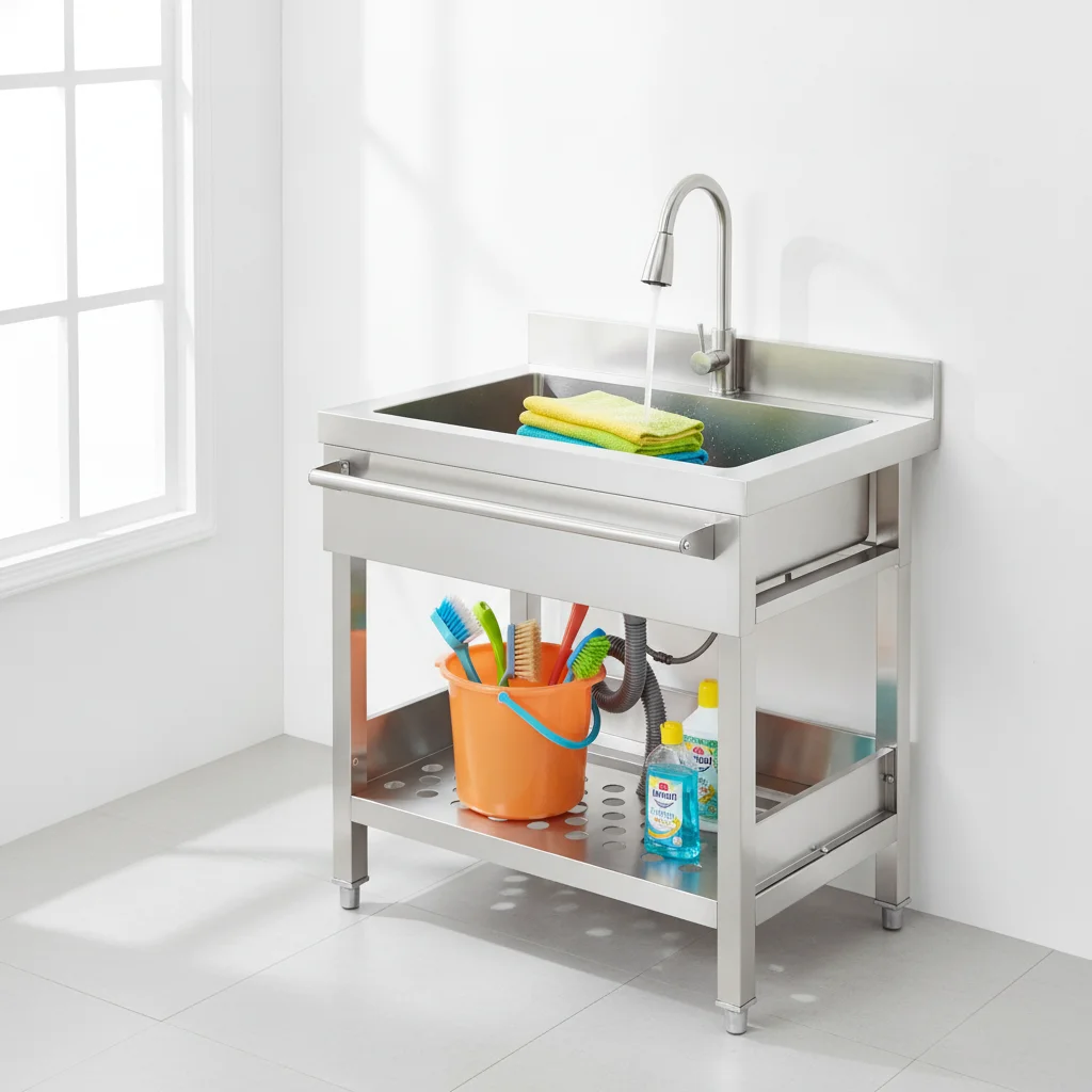 Rustproof Heavy-Duty Freestanding Stainless Steel Sink, Smooth Edge Wash Basin with 4 Reinforced Steel Support Feet
Rustproof Heavy-Duty Freestanding Stainless Steel Sink, Smooth Edge Wash Basin with 4 Reinforced Steel Support Feet