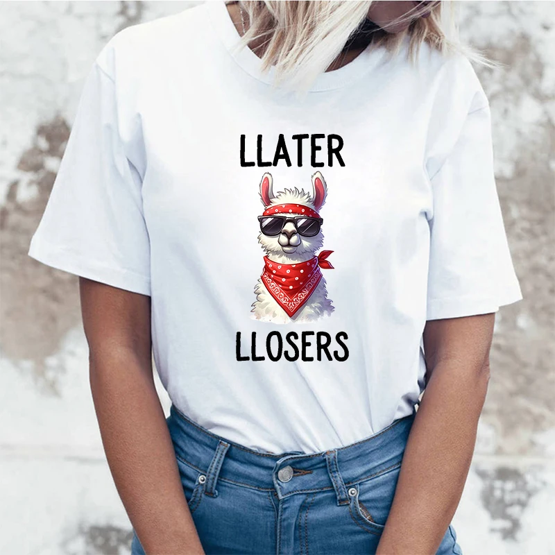 Women Funny Alpaca Later Llosers Printed T-Shirt Summer Short Sleeved Unisex Tops
Women Funny Alpaca Later Llosers Printed T-Shirt Summer Short Sleeved Unisex Tops