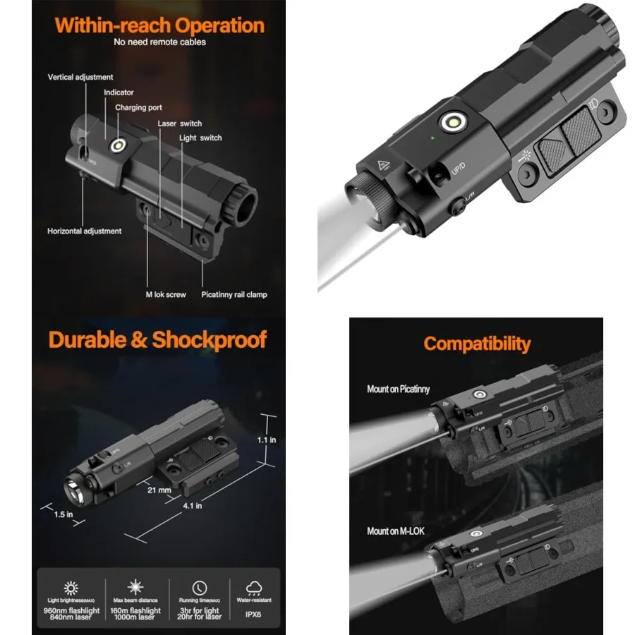 Mlok Picatinny Mounted 940nm IR Illuminator Flashlight IR Laser Combo for Night Vision Scope, Rechargeable Infrared Scope Hunti
Mlok Picatinny Mounted 940nm IR Illuminator Flashlight IR Laser Combo for Night Vision Scope, Rechargeable Infrared Scope Hunti