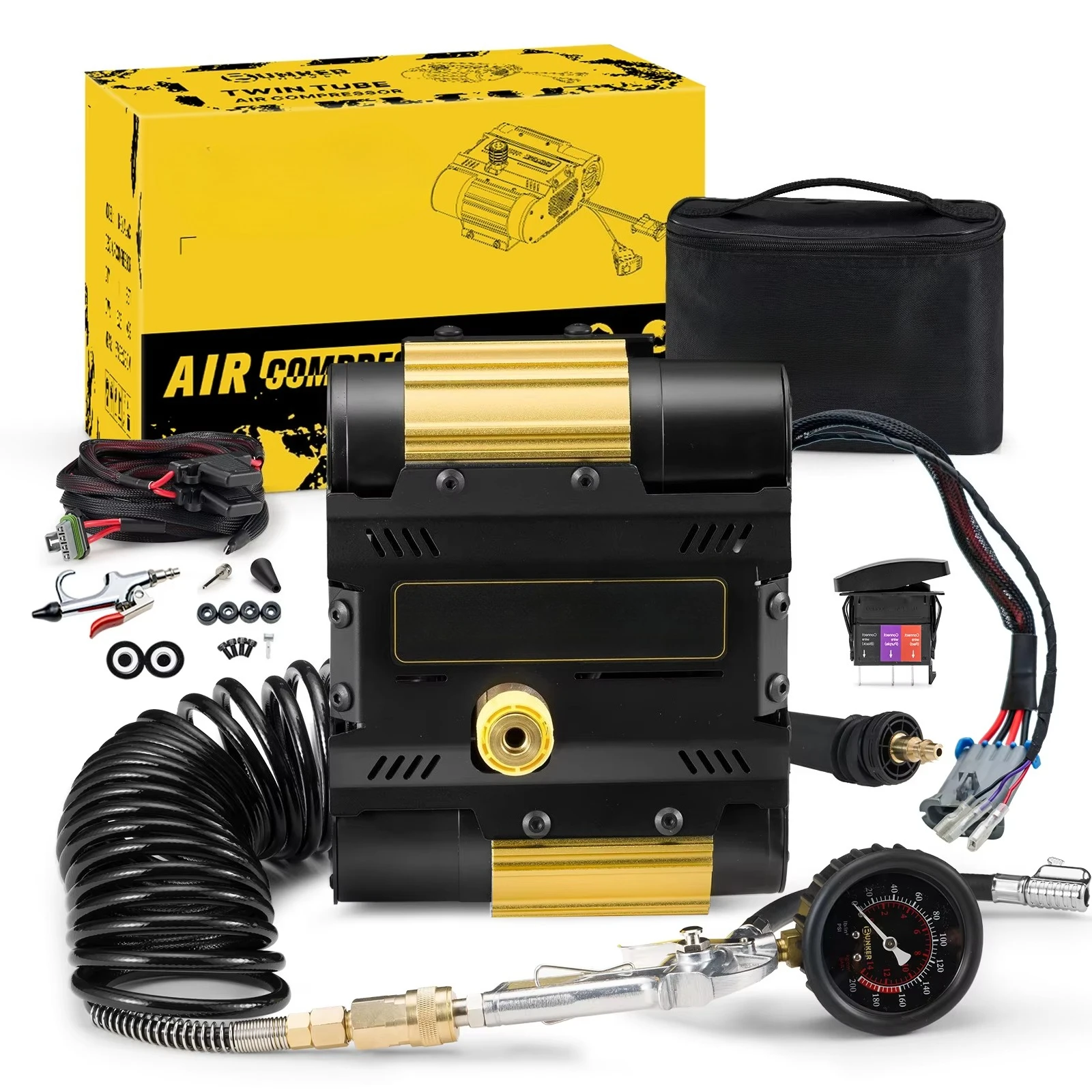Heavy 12V Air Compressor, 150PSI Portable Tire Inflator with Rapid Flow for 4x4 Truck SUV Offroad Camping
Heavy 12V Air Compressor, 150PSI Portable Tire Inflator with Rapid Flow for 4x4 Truck SUV Offroad Camping
