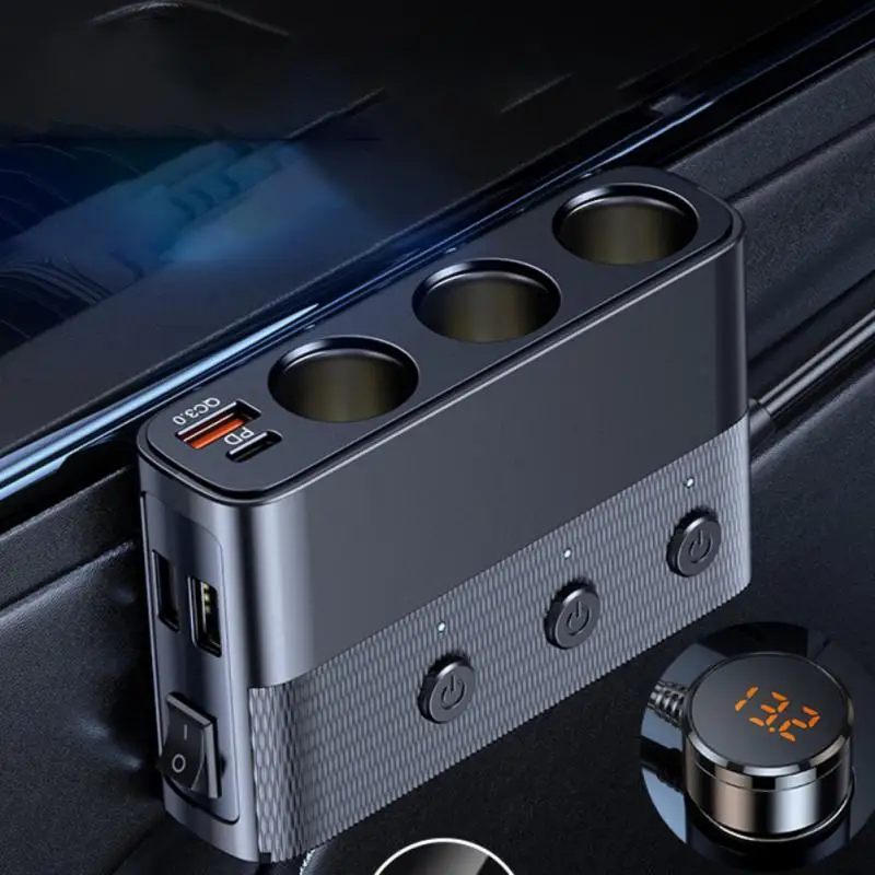 154W Multi-function Car Charger Adapter PD 3 Socket Cigarette Lighter Splitter Charge Independent Switches DC Cigarette Outlet
154W Multi-function Car Charger Adapter PD 3 Socket Cigarette Lighter Splitter Charge Independent Switches DC Cigarette Outlet