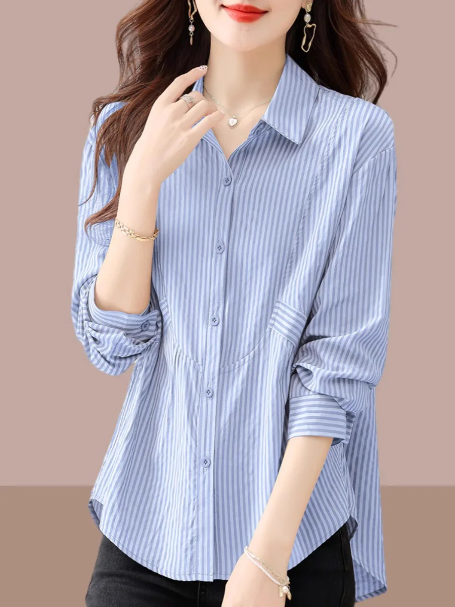 Fashionable Striped Shirt Women's New 2026 Stylish Design Spring Autumn Large Size Mid-Length Top Korean Style Loose Fit
Fashionable Striped Shirt Women's New 2026 Stylish Design Spring Autumn Large Size Mid-Length Top Korean Style Loose Fit