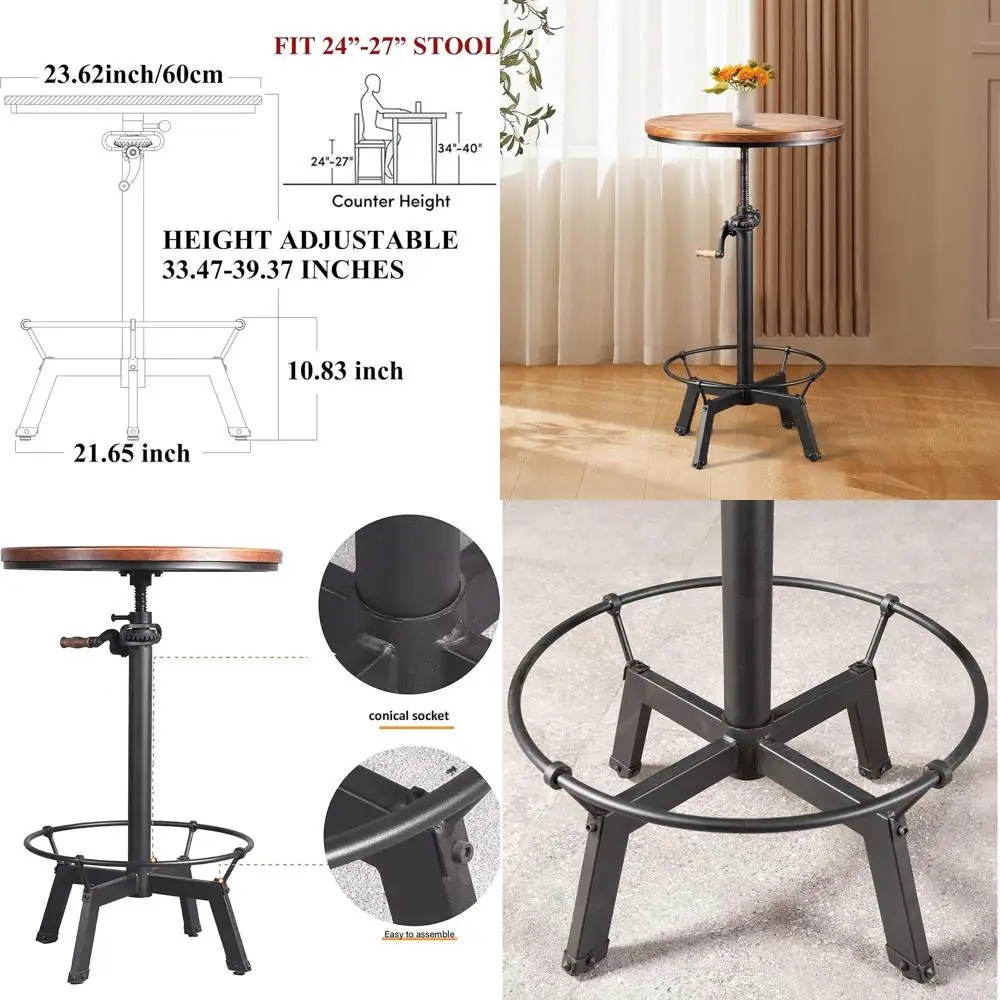 Adjustable Height Industrial Bar Table with Swivel Wood Top and Metal Base
Adjustable Height Industrial Bar Table with Swivel Wood Top and Metal Base