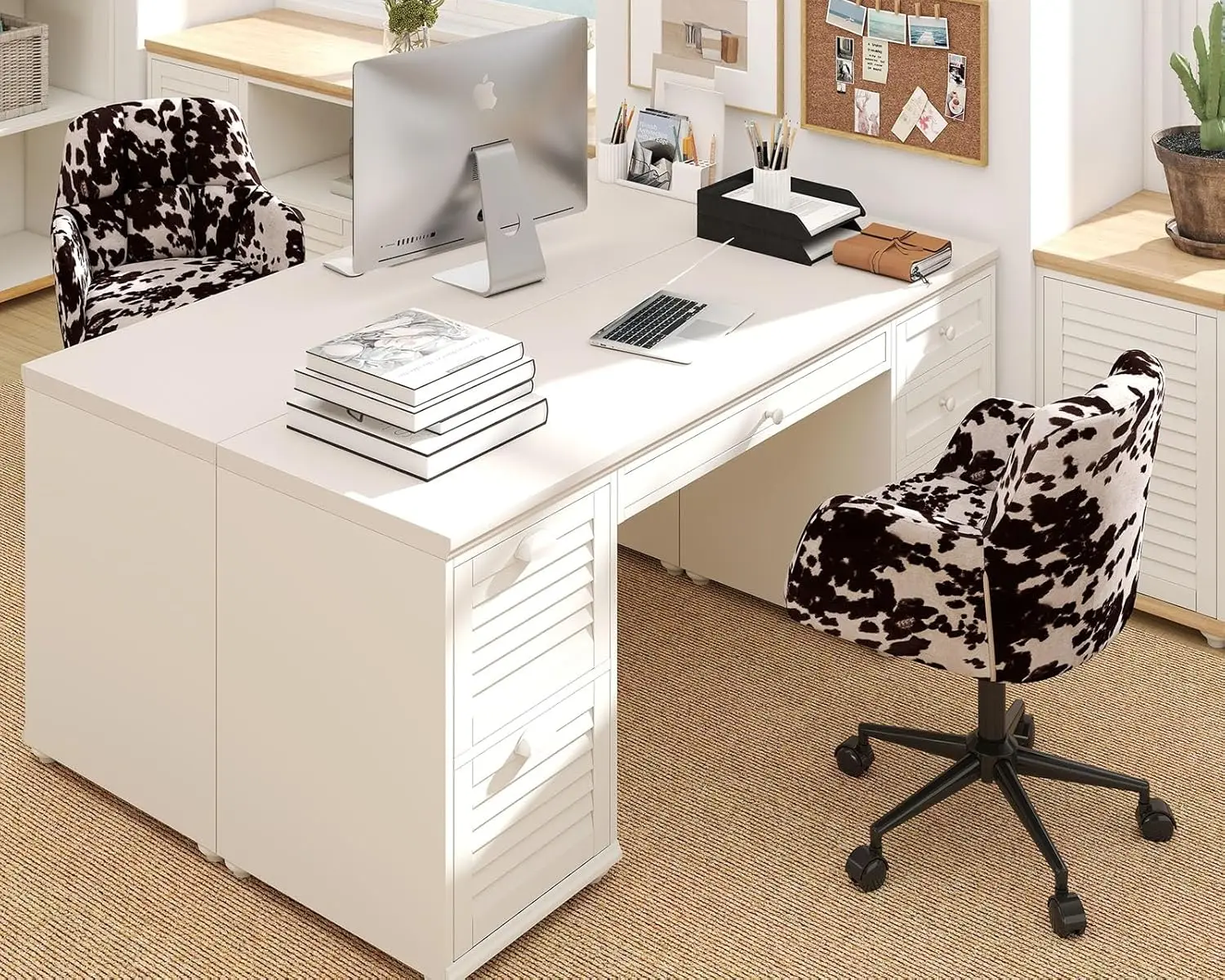 Modern Swivel Home Office Desk Chairs with Wheels and Arms Set of 2, Cow Print Velvet Height Adjustable Comfortable, Customized
Modern Swivel Home Office Desk Chairs with Wheels and Arms Set of 2, Cow Print Velvet Height Adjustable Comfortable, Customized