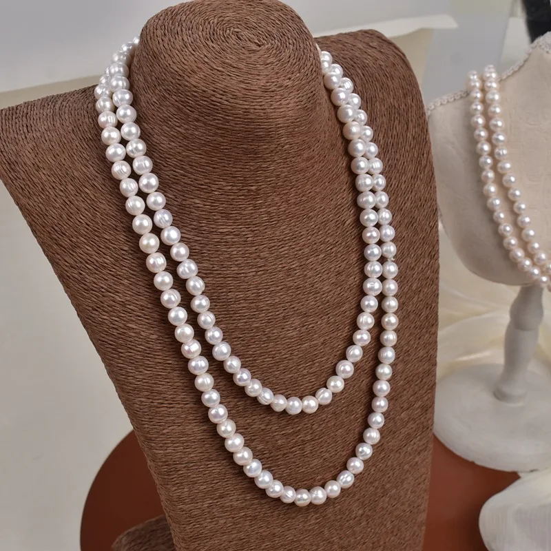 Natural 6-7mm Pearl Sweater Chain, Simple and Versatile, Perfect for Cheongsams, Elegant Necklace with Spiral Design
Natural 6-7mm Pearl Sweater Chain, Simple and Versatile, Perfect for Cheongsams, Elegant Necklace with Spiral Design