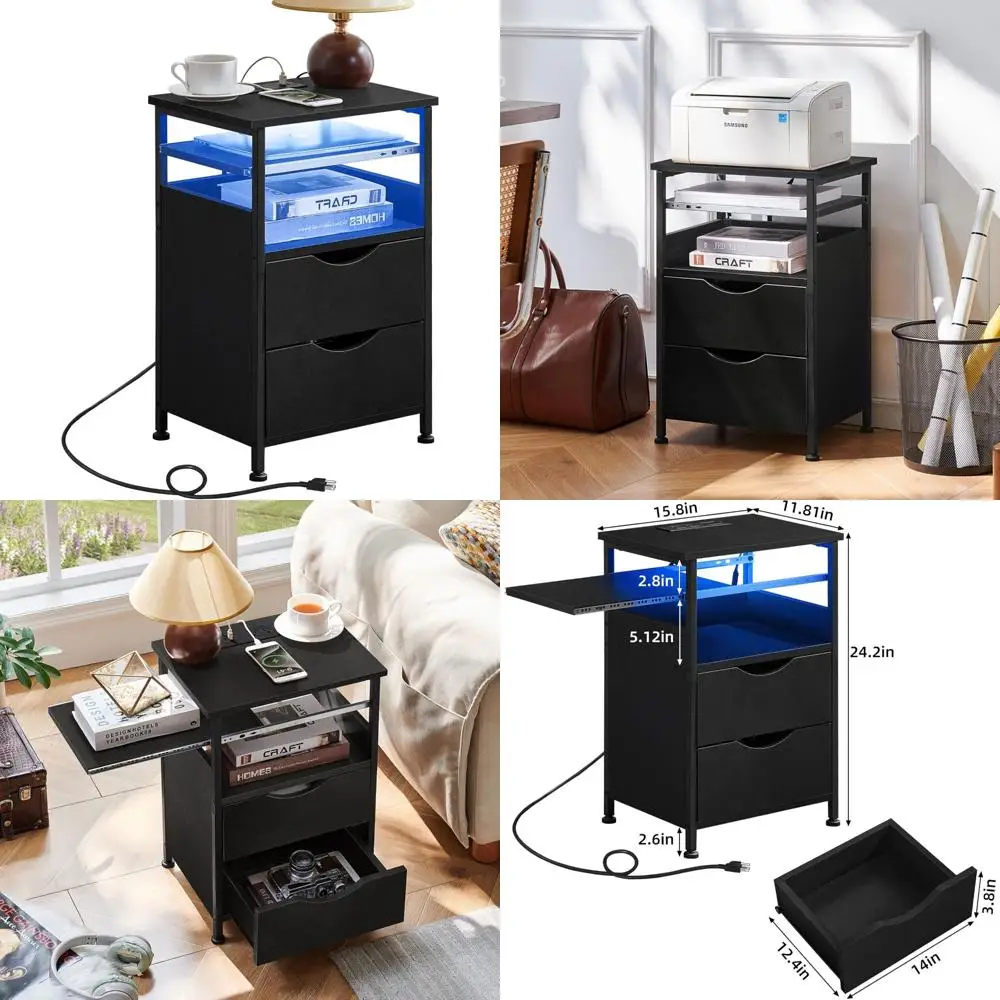 Bedside Charging Station Table with Slim Design and Dual Drawers, Nightstand Featuring 7-Color LED Lighting
Bedside Charging Station Table with Slim Design and Dual Drawers, Nightstand Featuring 7-Color LED Lighting