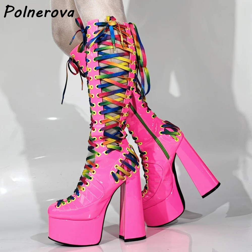 Розовые сандалии с радужной полосой, ботинки на платформе с круглым носком, перекрестная завязка на шнуровке, боковая молния, сапоги до колена, женские сексуальные полые туфли в стиле панк
Розовые сандалии с радужной полосой, ботинки на платформе с круглым носком, перекрестная завязка на шнуровке, боковая молния, сапоги до колена, женские сексуальные полые туфли в стиле панк