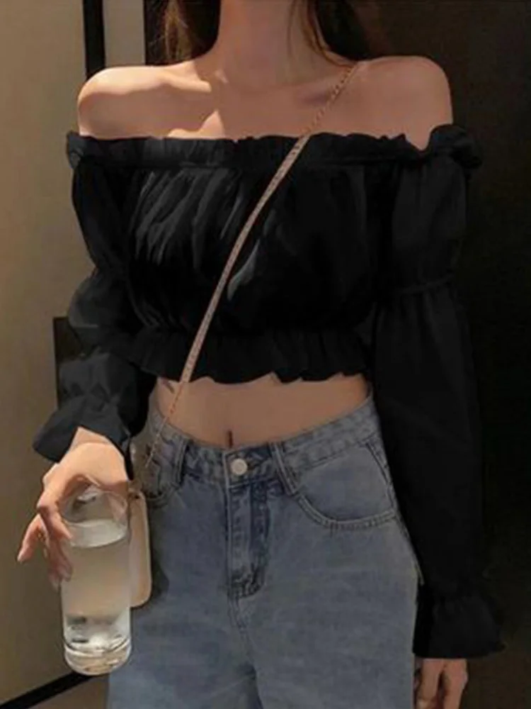 Women Top Sexy Blouse Off Shoulder Top Long Sleeve Solid Color White Shirt Puff Sleeve Ruffle Tunic Crop Top Summer Tube Top
Women Top Sexy Blouse Off Shoulder Top Long Sleeve Solid Color White Shirt Puff Sleeve Ruffle Tunic Crop Top Summer Tube Top