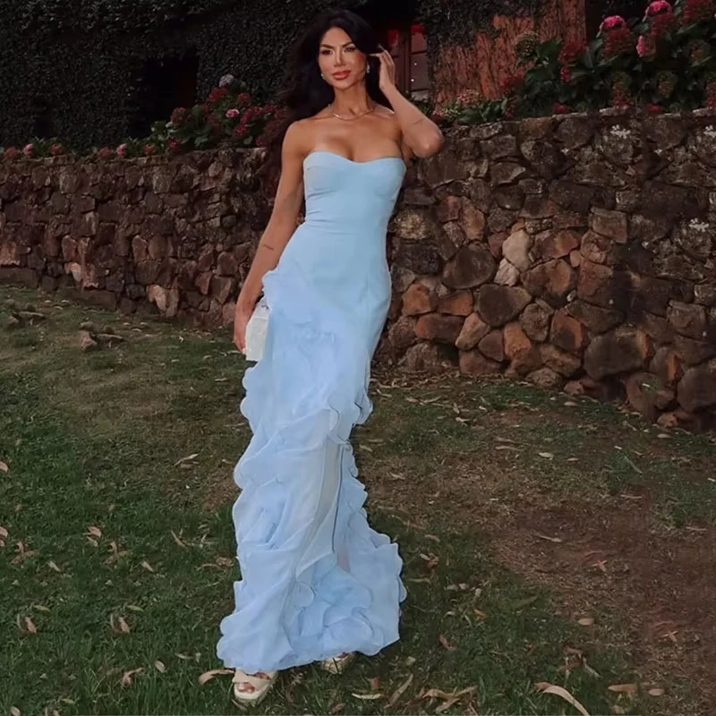 Blue Sweetheart Edge Curl Prom Dresses 2025 Strapless Sleeveless vestidos de noiva Floor-Length Evening Dress 2025 Customized
Blue Sweetheart Edge Curl Prom Dresses 2025 Strapless Sleeveless vestidos de noiva Floor-Length Evening Dress 2025 Customized