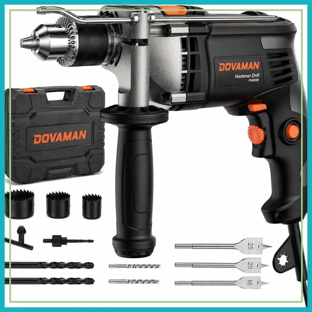 7.5A Corded Hammer Drill, 1/2" Impact Drill Variable Speed 0-3000RPM, 2 Modes for Concrete Wood Metal, Includes Bits & Case
7.5A Corded Hammer Drill, 1/2" Impact Drill Variable Speed 0-3000RPM, 2 Modes for Concrete Wood Metal, Includes Bits & Case