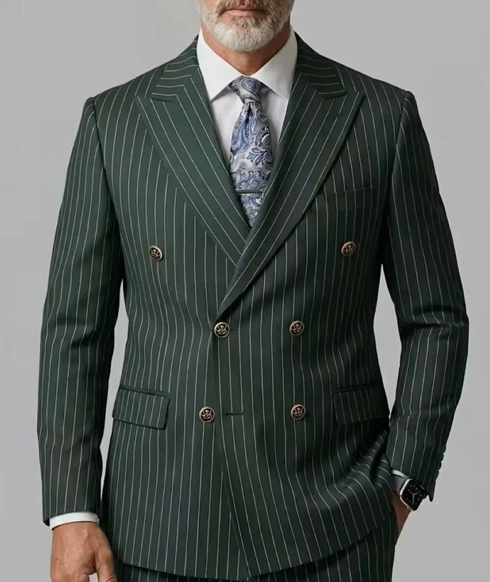Men's Green Striped Double Breasted Blazer, Peaked Lapel Slim Fit Single Suit Jacket, Retro Casual Formal Coat
Men's Green Striped Double Breasted Blazer, Peaked Lapel Slim Fit Single Suit Jacket, Retro Casual Formal Coat