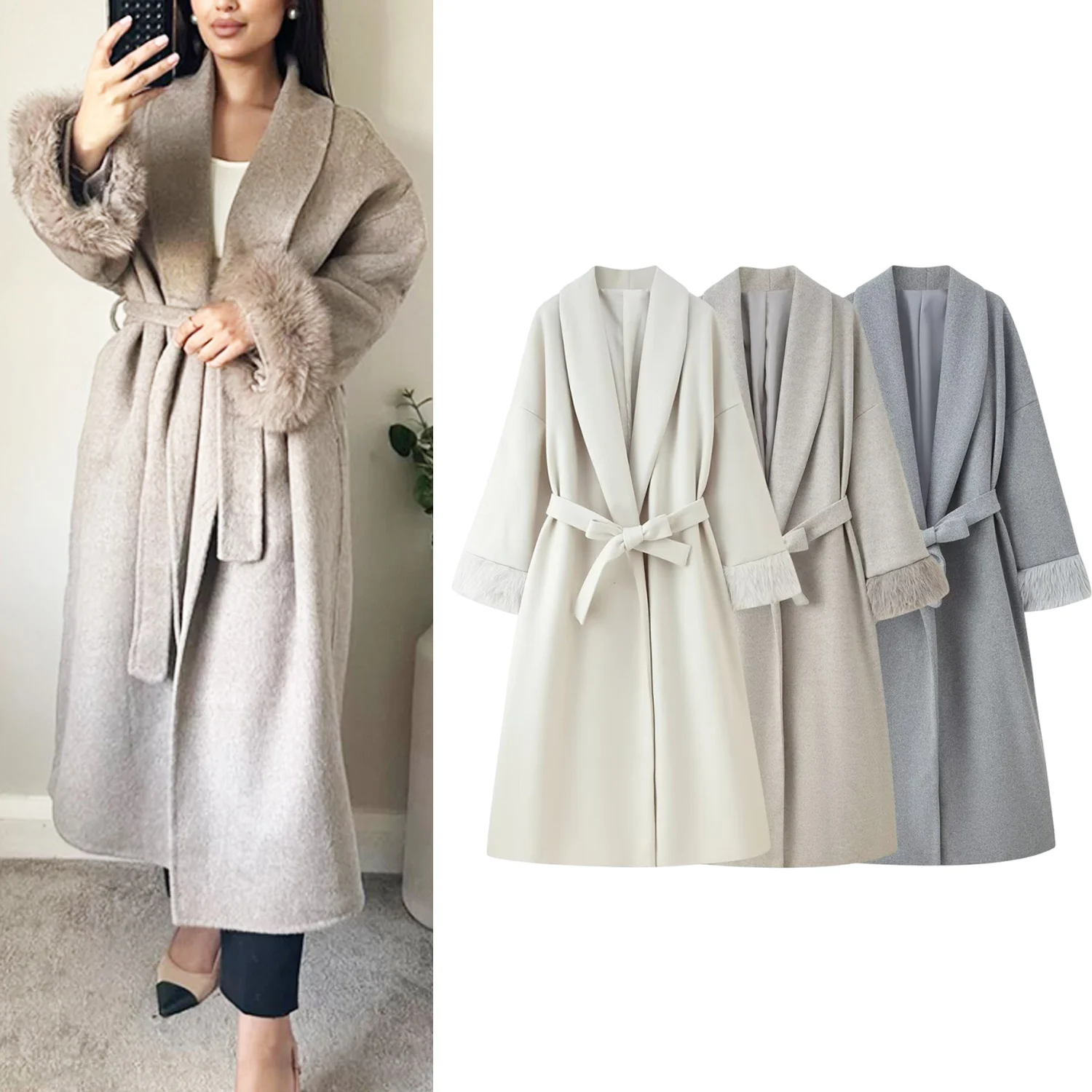 Women's Elegant Woolen Coat Lady Turn-Down Collar With Belt Long Sleeved Outerwearfemale Bathrobe Style Long Jackets Streetwear
Women's Elegant Woolen Coat Lady Turn-Down Collar With Belt Long Sleeved Outerwearfemale Bathrobe Style Long Jackets Streetwear