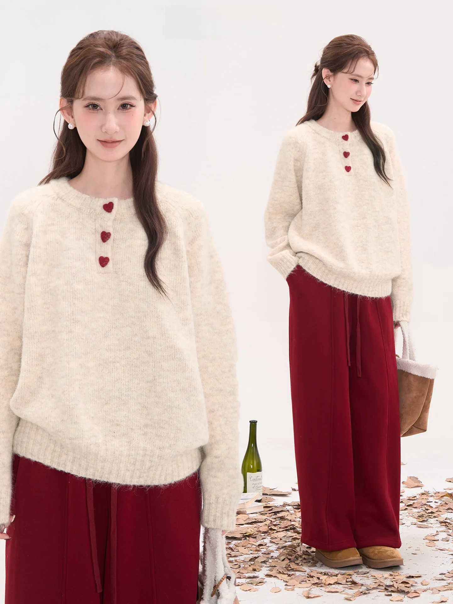 Loose round Ne Knitted Sweater Women's Spring Love Heart Button Casual Comfortable Polyester Blend Long Sve Top
Loose round Ne Knitted Sweater Women's Spring Love Heart Button Casual Comfortable Polyester Blend Long Sve Top