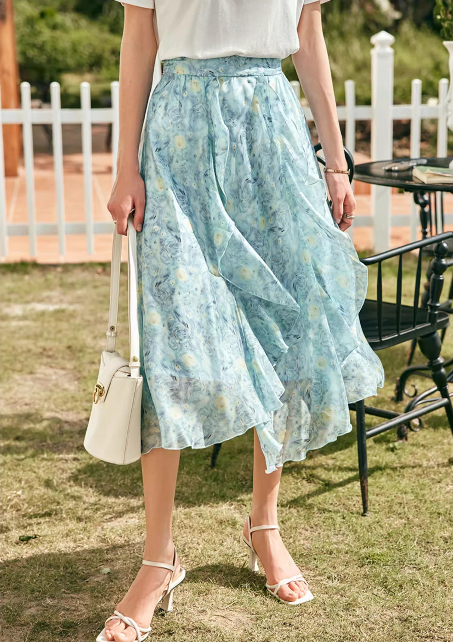 OLrain Blue Beach Style Skirt 2025 Spring Summer A-line Floral Chiffon Ruffles Elastic High-waist Swing Midi Skirt O23XB68863
OLrain Blue Beach Style Skirt 2025 Spring Summer A-line Floral Chiffon Ruffles Elastic High-waist Swing Midi Skirt O23XB68863