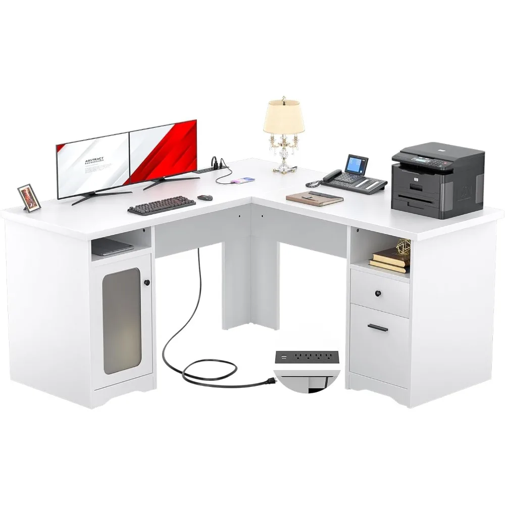 L Shaped Computer Desk with Drawer, 60 Inch Office Desk with Power Outlets and USB Ports, Large L Shape Corner Desks with File
L Shaped Computer Desk with Drawer, 60 Inch Office Desk with Power Outlets and USB Ports, Large L Shape Corner Desks with File